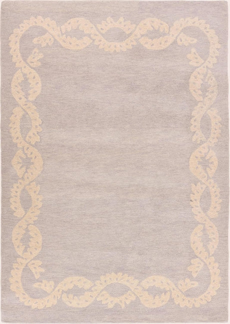 Hand-Tufted Wool Rug - Intricate White Vine Border Carpet
