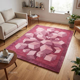 Hand-Tufted Wool Area Rug, 3D Cube Design