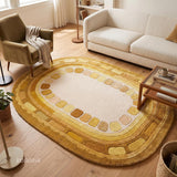 Hand Tufted Wool Rug, Rounded Rectangle Geometric Border Design,