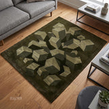 Hand-Tufted Wool Area Rug, 3D Cube Design