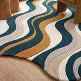 Modern Hand Tufted Wool Area Rug, Abstract Wave Striped Pattern,