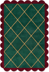 Modern Hand Tufted Wool Rug, Scalloped Border, Geometric Diamond Pattern,