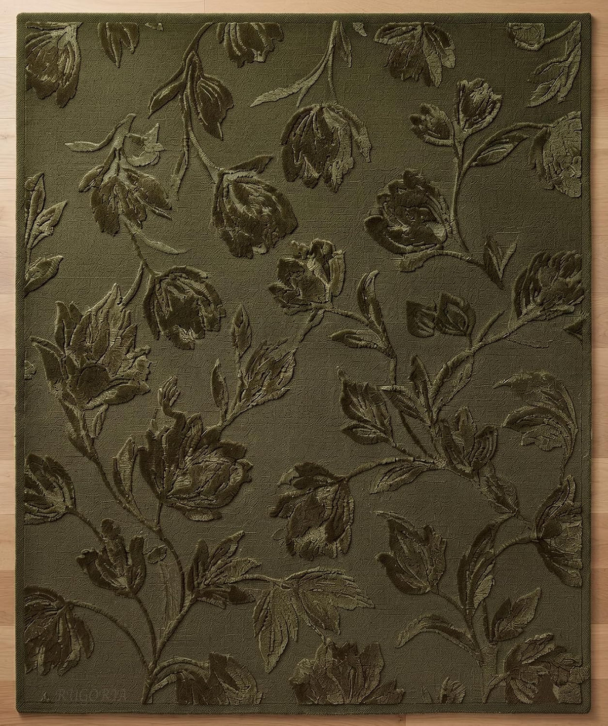 Hand Tufted Floral Wool Area Rug, Raised Botanical Carved Design