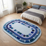 Hand Tufted Wool Rug, Rounded Rectangle Geometric Border Design,