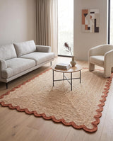Handwoven Jute Rug with Scalloped Border, Natural Fiber Indoor Rug
