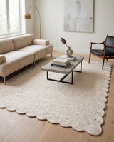 Handwoven Jute Rug with Scalloped Border, Natural Fiber Indoor Rug