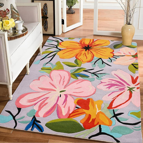 Hand-Tufted Wool Floral Area Rug – Colorful Botanical Garden Design