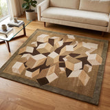 Hand-Tufted Wool Area Rug, 3D Cube Design