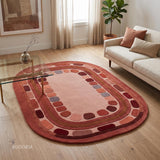 Hand Tufted Wool Rug, Rounded Rectangle Geometric Border Design,