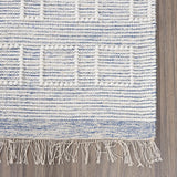 Handwoven Durry Wool Area Rug with Geometric Pattern and Fringe - Modern Bohemian Style Carpet