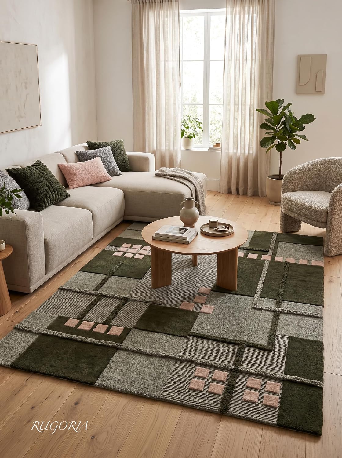Hand-Tufted Wool Area Rug, Modern Patchwork Geometric Design