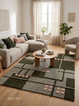 Hand-Tufted Wool Area Rug, Modern Patchwork Geometric Design