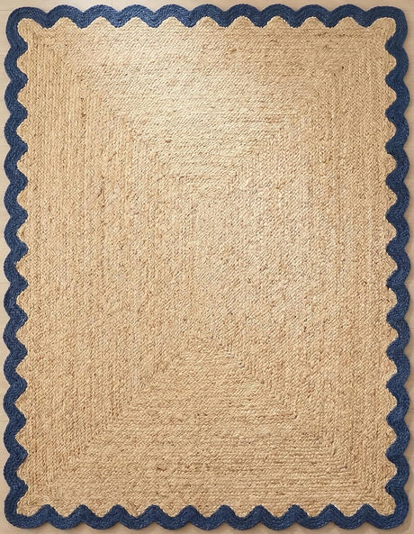 Handwoven Jute Rug with Scalloped Border, Natural Fiber Indoor Rug