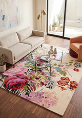 Modern Rose Floral Wool Rug | Colorful Garden Flower Design Carpet