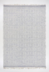 Handwoven Durry Wool Area Rug with Geometric Pattern and Fringe - Modern Bohemian Style Carpet
