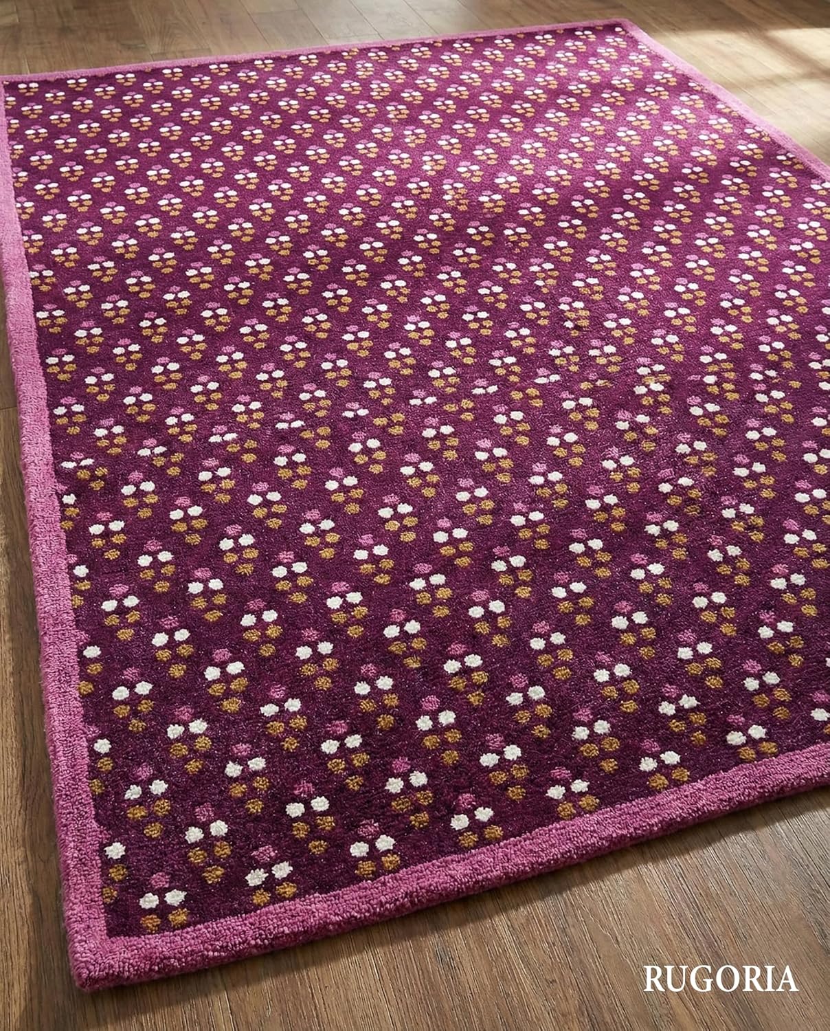 Hand Tufted Wool Area Rug Floral Dot Pattern