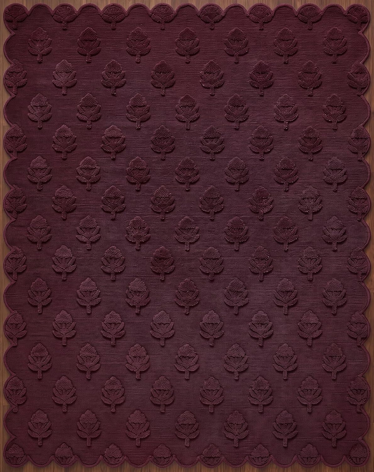 Hand Tufted Wool Rug, Floral Botanical Pattern with Scalloped