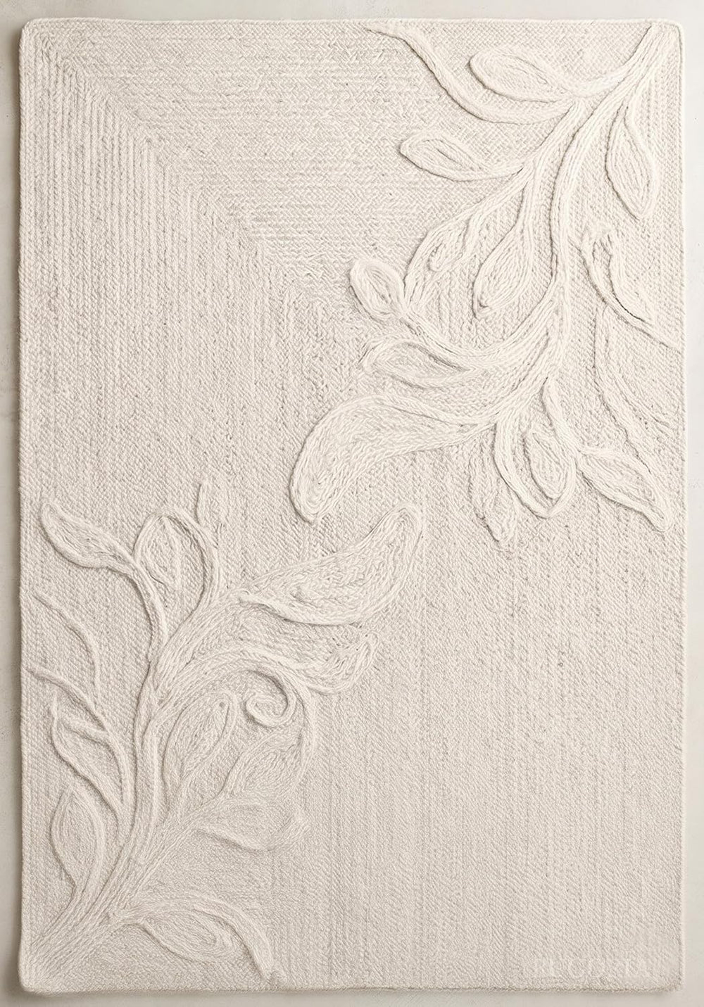 Handwoven Jute Rug with Textured Floral Border Design, Natural Fiber Rug