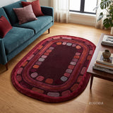 Hand Tufted Wool Rug, Rounded Rectangle Geometric Border Design,