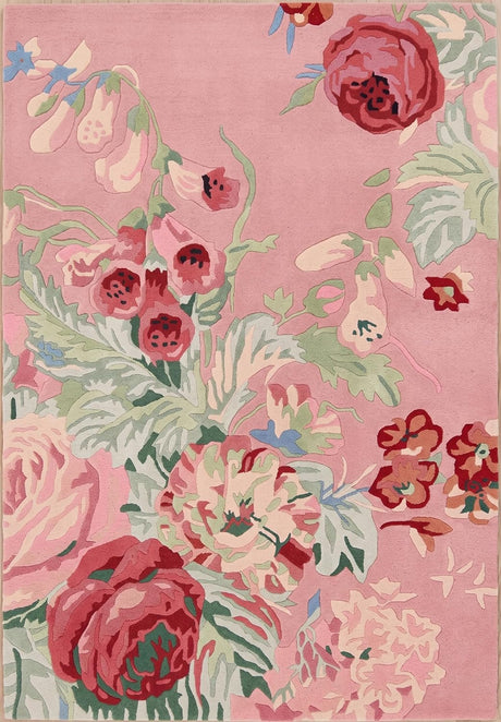 Modern Rose Floral Wool Rug | Colorful Garden Flower Design Carpet