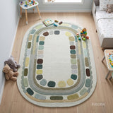 Hand Tufted Wool Rug, Rounded Rectangle Geometric Border Design,