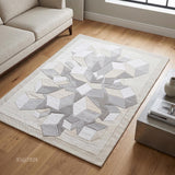 Hand-Tufted Wool Area Rug, 3D Cube Design