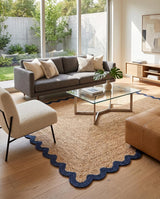 Handwoven Jute Rug with Scalloped Border, Natural Fiber Indoor Rug