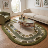 Hand Tufted Wool Rug, Rounded Rectangle Geometric Border Design,