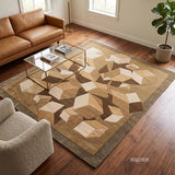 Hand-Tufted Wool Area Rug, 3D Cube Design