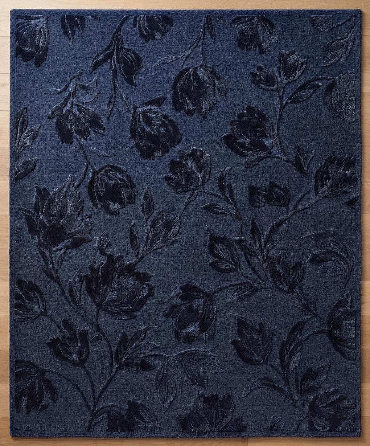 Hand Tufted Floral Wool Area Rug, Raised Botanical Carved Design