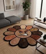 Hand Tufted Wool Area Rug Flower Shape Cartoon Face Design
