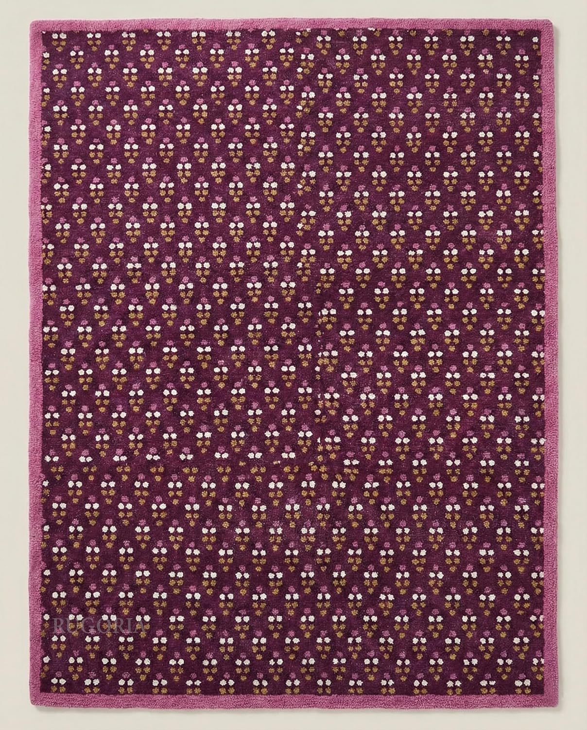 Hand Tufted Wool Area Rug Floral Dot Pattern