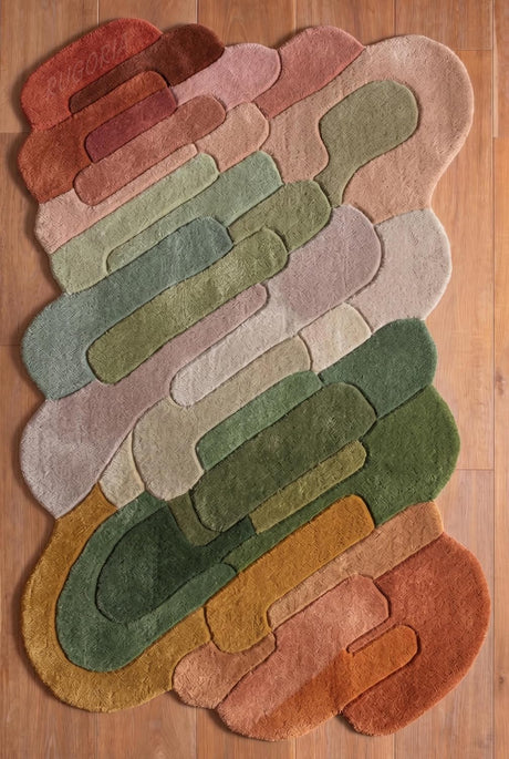 Hand Tufted Wool Rug, Abstract Organic Irregular Shape, Modern Gradient Design