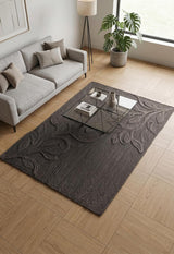 Handwoven Jute Rug with Textured Floral Border Design, Natural Fiber Rug