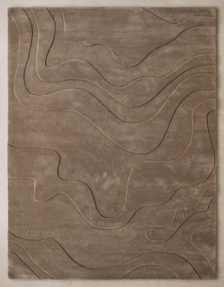 Modern Abstract Hand-Tufted Wool Area Rug Carved High-Low Pattern