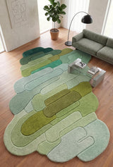 Hand Tufted Wool Rug, Abstract Organic Irregular Shape, Modern Gradient Design