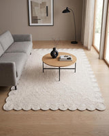 Handwoven Jute Rug with Scalloped Border, Natural Fiber Indoor Rug