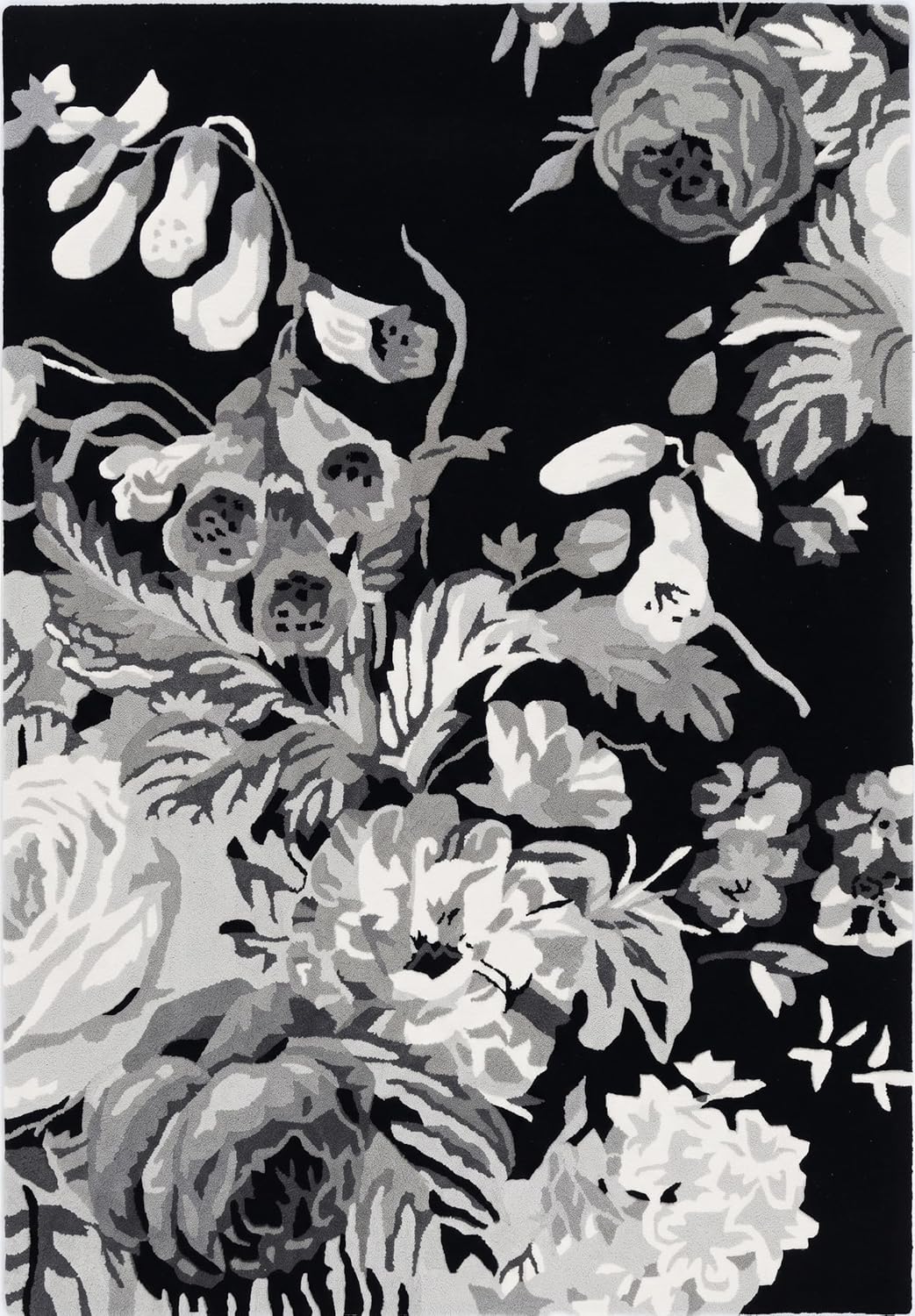 Modern Rose Floral Wool Rug | Colorful Garden Flower Design Carpet