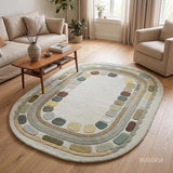 Hand Tufted Wool Rug, Rounded Rectangle Geometric Border Design,