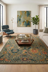 Handmade Wool Area Rug Traditional Floral Medallion Design