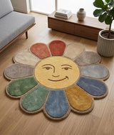 Hand Tufted Wool Area Rug Flower Shape Cartoon Face Design