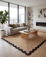 Handwoven Jute Rug with Scalloped Border, Natural Fiber Indoor Rug