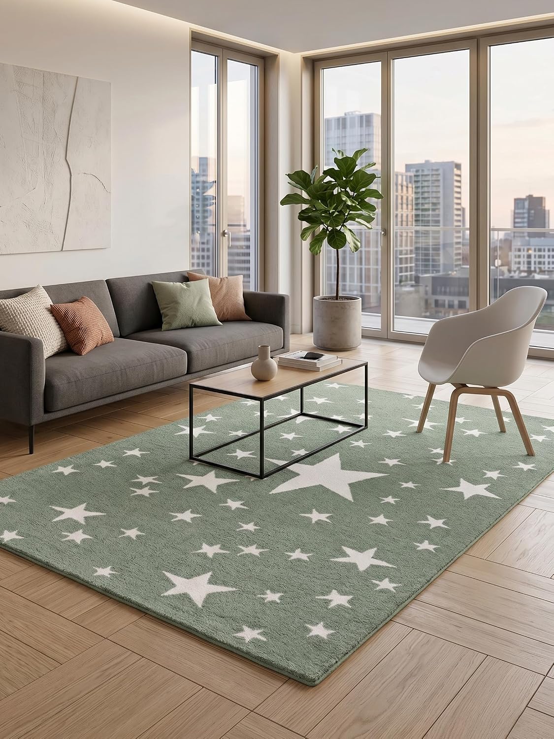 Hand-Tufted Star Wool Rug for Kids | Soft, Thick & Durable Starry Night Design