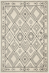 Modern Handmade Wool Rug, Ivory Black Diamond Geometric Design Carpet