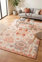 Handmade Oushak Wool Area Rug – Featuring Floral and Botanical Patterns in Soft Tones