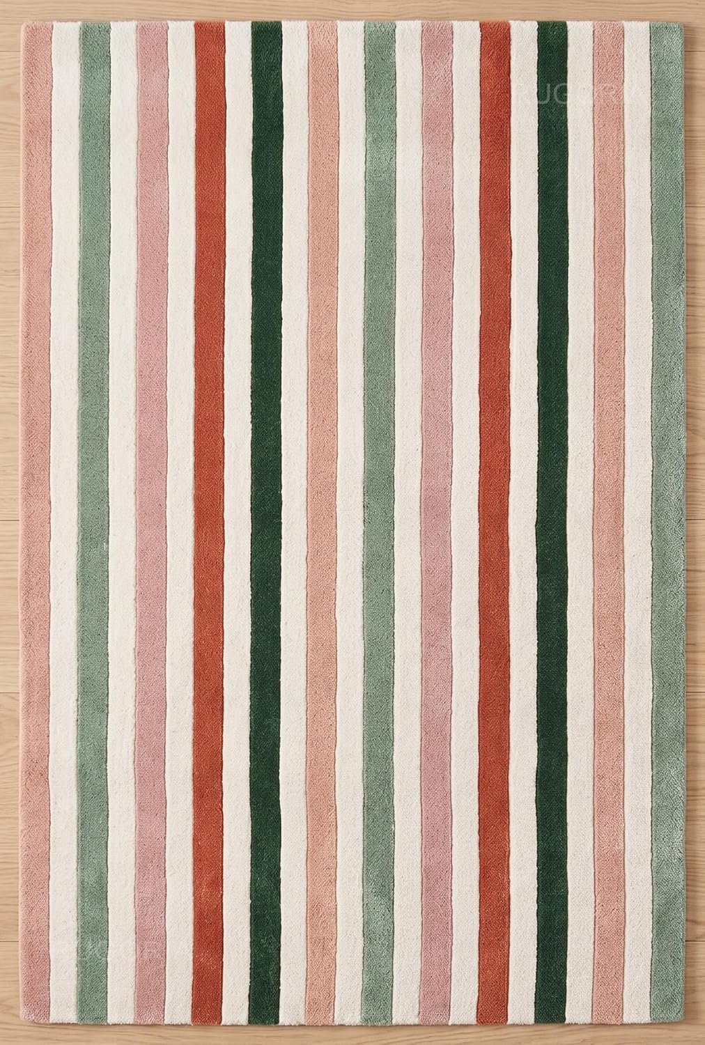 Handmade Wool Rug with Colorful Vertical Stripes Soft Hand Tufted Carpet
