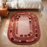Hand Tufted Wool Rug, Rounded Rectangle Geometric Border Design,