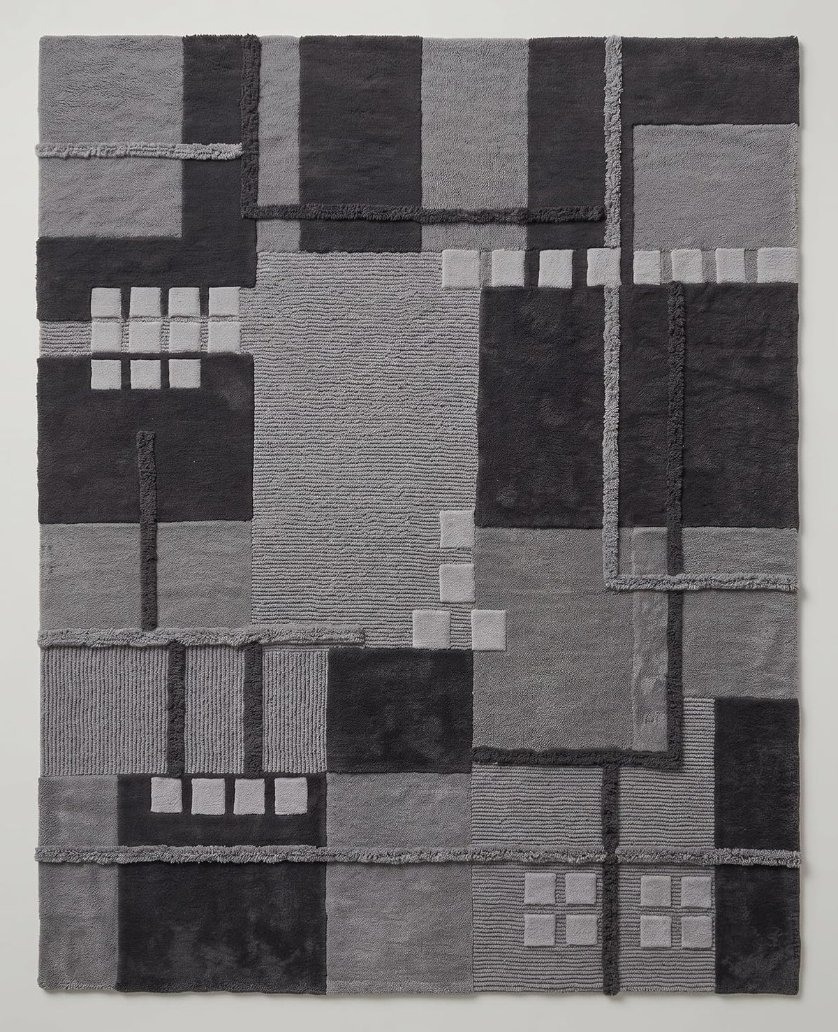 Hand-Tufted Wool Area Rug, Modern Patchwork Geometric Design