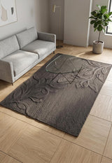Handwoven Jute Rug with Textured Floral Border Design, Natural Fiber Rug