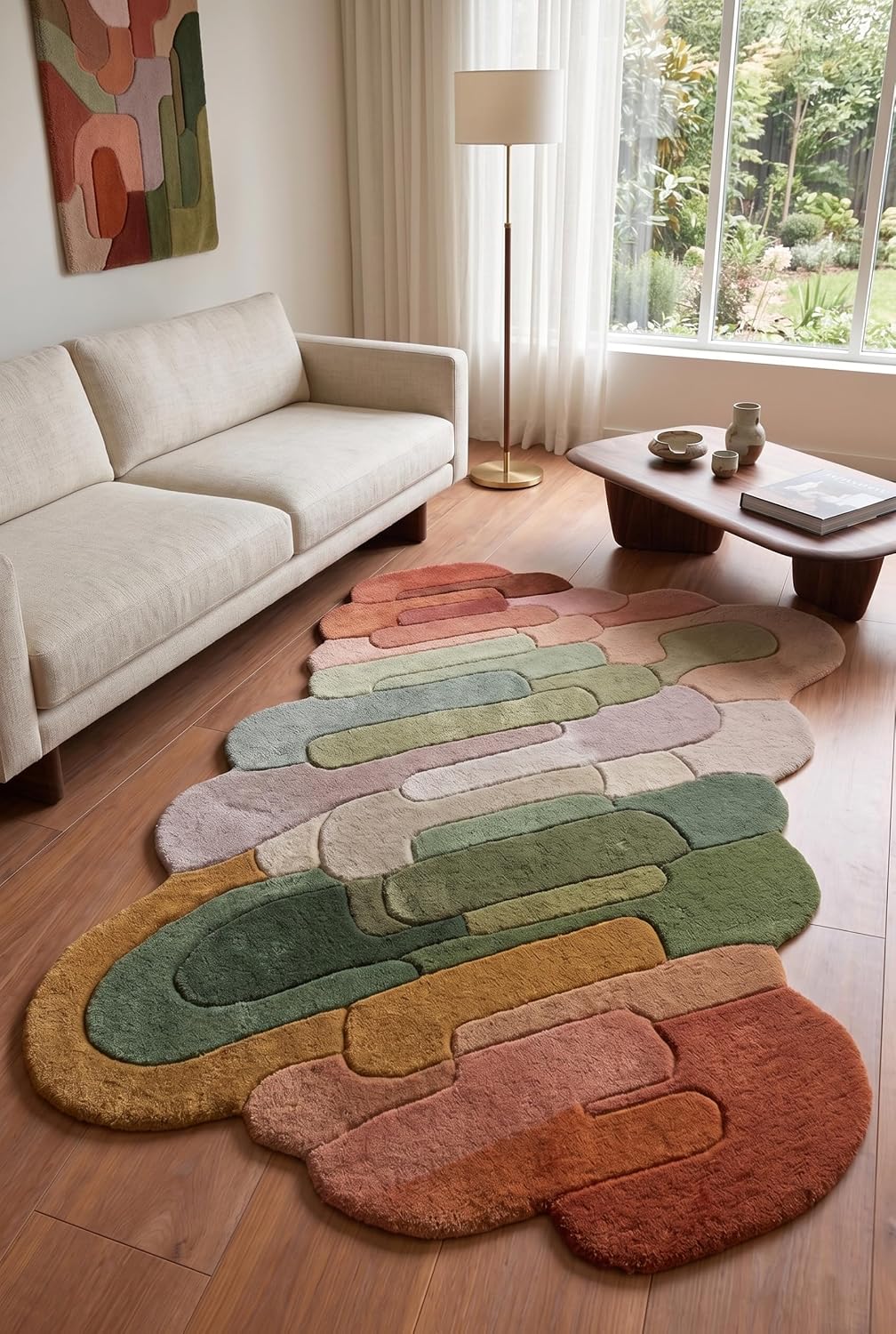 Hand Tufted Wool Rug, Abstract Organic Irregular Shape, Modern Gradient Design